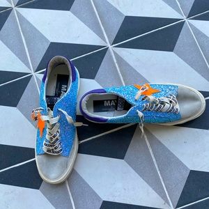 Blue and Orange Sparkly Golden Goose Sneakers
